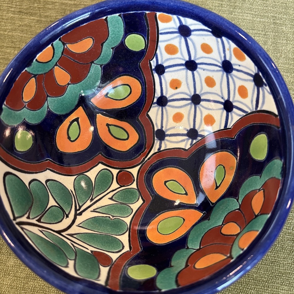 Talavera Mexican Pottery Footed Bowl Lead Free Signed 5.5" Multi Color Gorgeous - Picture 7 of 8
